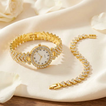 Montre Femme Strass et Bracelet Cœurs Assorti