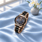 Montre Femme Céramique Cadran Nacré – or rose et céramique noire, cadran nacré sombre