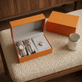 Coffret Cadeau Femme Montre, Bracelet et Collier – set doré (montre, bracelet, collier) dans l'écrin orange