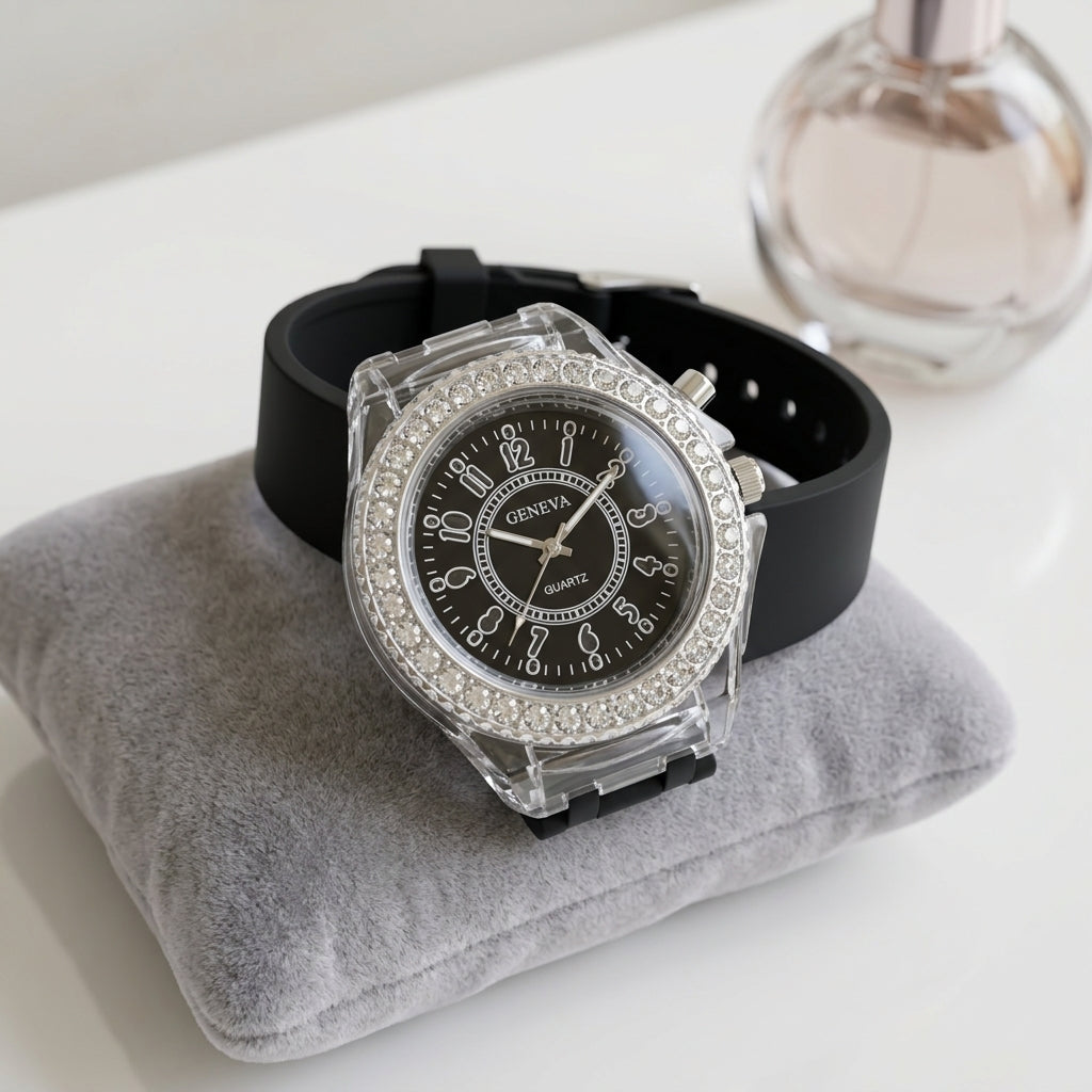 Montre Femme Silicone Cadran Lumineux – bracelet et cadran noir