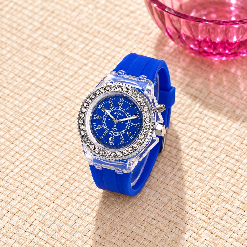 Montre Femme Silicone Cadran Lumineux – bracelet et cadran bleu roi