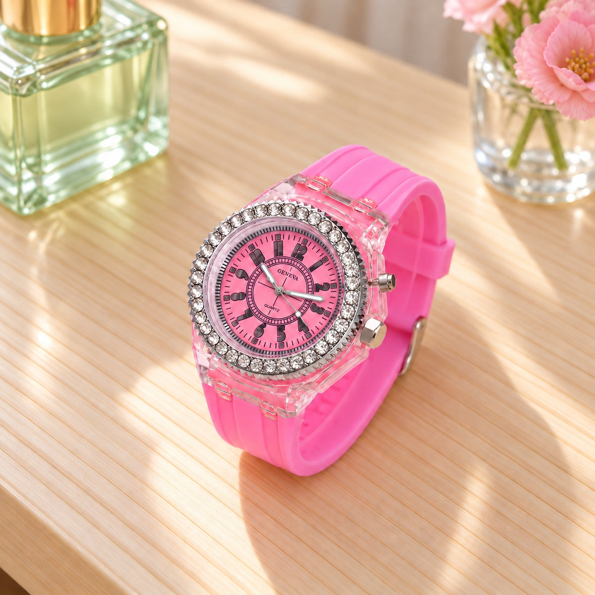 Montre Femme Silicone Cadran Lumineux – bracelet et cadran rose
