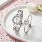 Montre Femme Strass et Bracelet Assorti – coffret argent cadran blanc + bracelet jonc argent