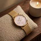 Montre Femme Cadran Marbre Maille Milanaise – or, cadran marbre rose pâle