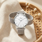 Montre Femme Cadran Marbre Maille Milanaise – argent, cadran blanc logo Lvpai