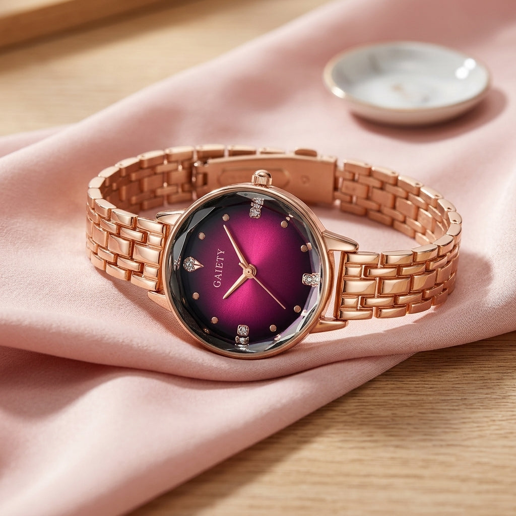 Montre Femme Cadran Dégradé Facetté Or Rose – cadran dégradé fuchsia