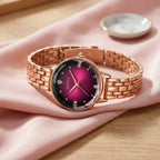 Montre Femme Cadran Dégradé Facetté Or Rose – cadran dégradé fuchsia