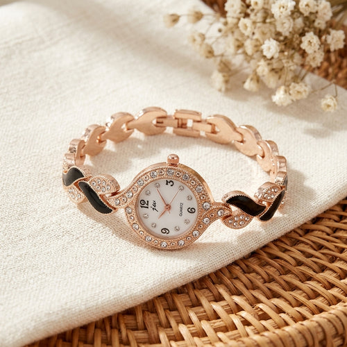 Montre Bracelet Femme Feuilles Émaillées – émail noir