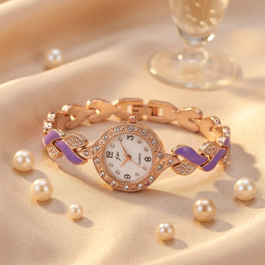 Montre Bracelet Femme Feuilles Émaillées – émail violet lilas