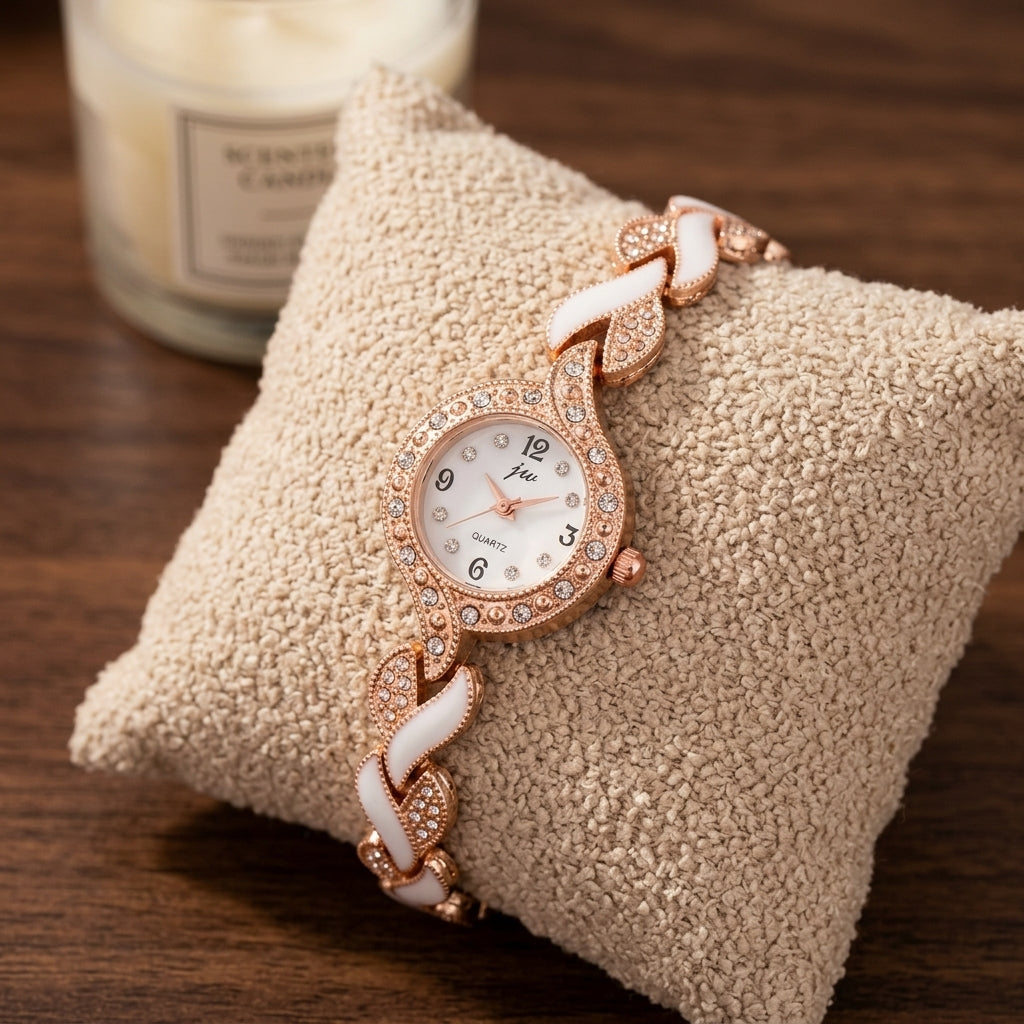 Montre Bracelet Femme Feuilles Émaillées – émail blanc