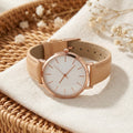 Montre Femme Minimaliste Cadran Blanc Cuir – bracelet beige camel clair