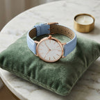 Montre Femme Minimaliste Cadran Blanc Cuir – bracelet bleu ciel