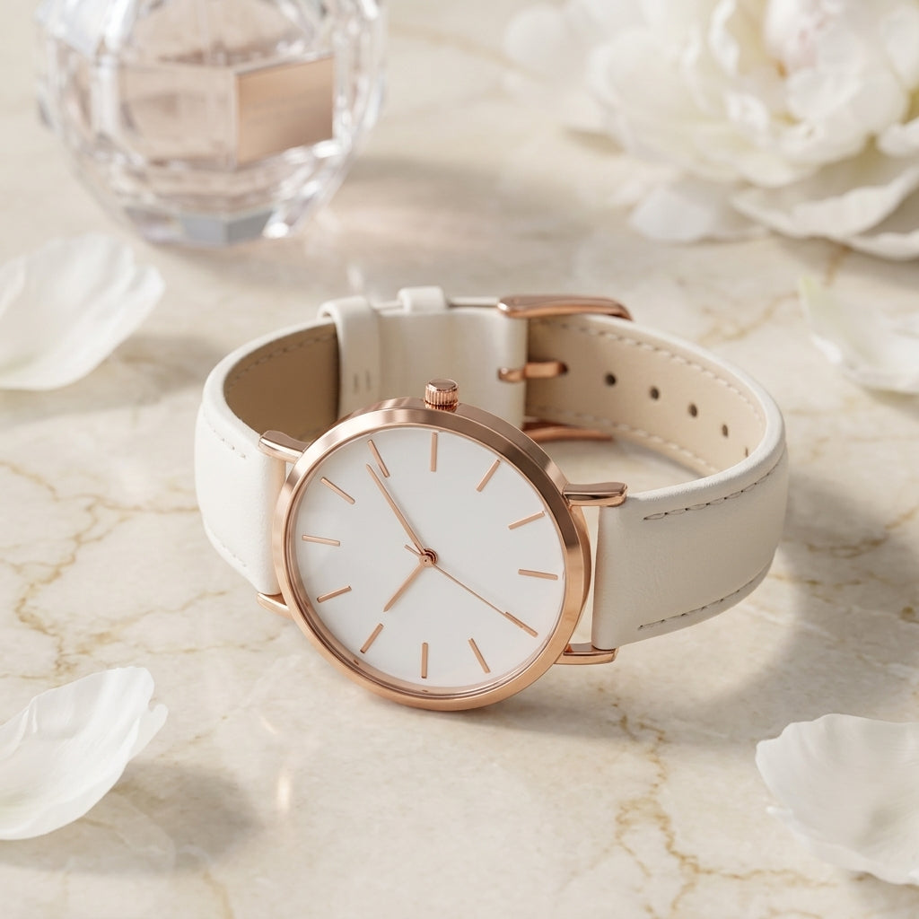 Montre Femme Minimaliste Cadran Blanc Cuir – bracelet blanc cassé