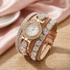 Montre Bracelet Femme Multi-Tours Strass – lanières beige rosé
