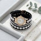 Montre Bracelet Femme Multi-Tours Strass – lanières noires