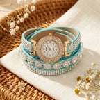Montre Bracelet Femme Multi-Tours Strass – lanières turquoise clair