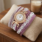 Montre Bracelet Femme Multi-Tours Strass – lanières lilas / rose mauve