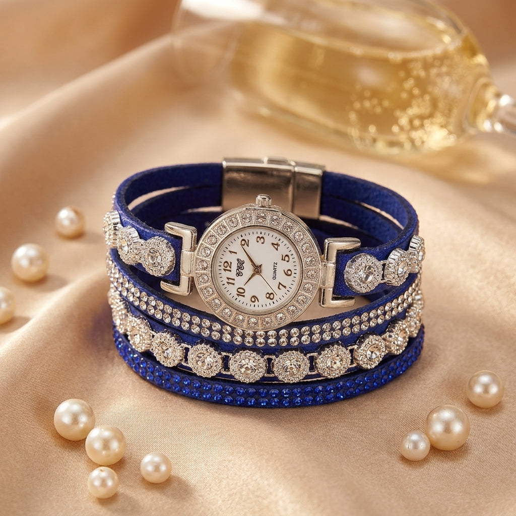 Montre Bracelet Femme Multi-Tours Strass – lanières bleu roi