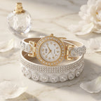 Montre Bracelet Femme Multi-Tours Strass – lanières blanches