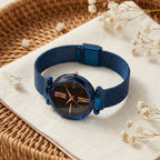 Montre Femme Ciel Étoilé Maille Aimantée – bleu nuit métallisé