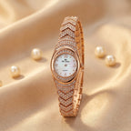 Montre Bijou Femme Ovale Sertie de Strass – or rose, cadran nacré