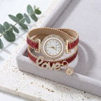 Montre Femme Double Tour LOVE Strass – lanière pailletée rouge