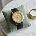 Montre femme strass double lunette, bracelet cuir noir