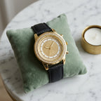 Montre femme strass double lunette, bracelet cuir noir