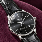 Montre Homme Squelette Luxe Acier – acier, cadran noir, cuir noir