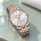 Montre Homme Squelette Luxe Acier – acier bicolore or rose, cadran blanc