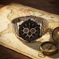 Montre Homme Chronographe Acier Tachymètre – acier argent, lunette noire, cadran noir