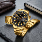 Montre Homme Chronographe Acier – tout or, cadran noir