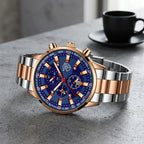 Montre Homme Chronographe Acier – bicolore acier/or rose, cadran bleu
